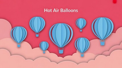 Hot air balloons floating on the pink sky. Valentines background. Happy Valentine's day. Valentine's card. paper cut and craft style. vector, illustration, created with generative ai