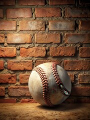 Baseball cracks against aged brick wall