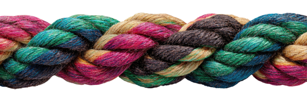 Close-up of a brightly colored, tightly woven rope