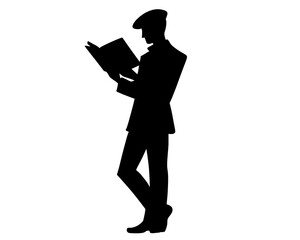 Silhouette of a man reading a book, vector illustration
