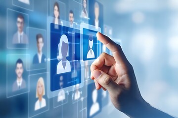 businessman touching virtual screen