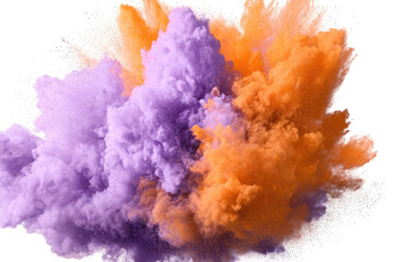 Exploding vibrant color cloud, orange and purple.  A dynamic burst of color against a black background
