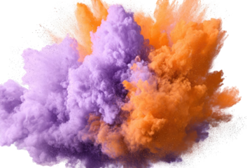 Exploding vibrant color cloud, orange and purple.  A dynamic burst of color against a black background