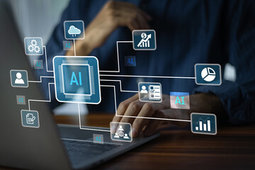 Businessman using AI Artificial intelligence for data security analyzes customer behavior patterns...