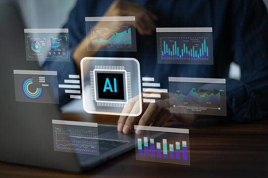 AI Artificial intelligence for data analytics. Artificial intelligence processes customer behavior patterns to predict marketing trends and optimize business decisions. - Powered by Adobe