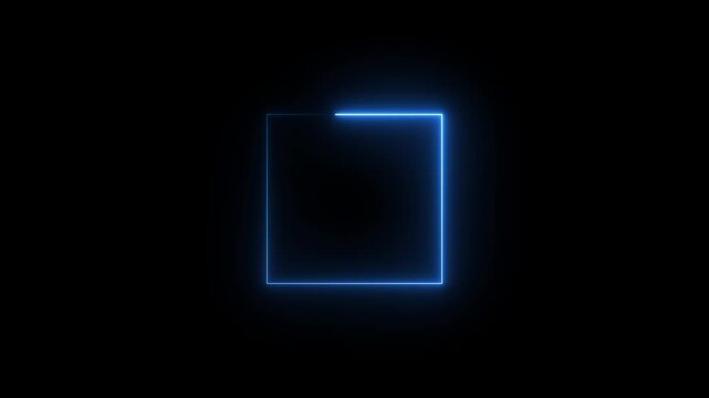 Square rectangle picture frame with two tine neon blue color motion graphic on black background..