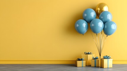 Celebration concept in the room with gifts stock photo