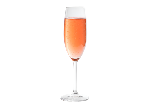 Pink Champagne: Elegant Flute Glass of Sparkling Rosé Wine Isolated on Transparent Background