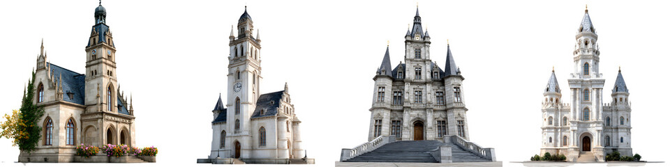 Fototapeta premium Collection of Majestic Churches and Cathedrals on White Background