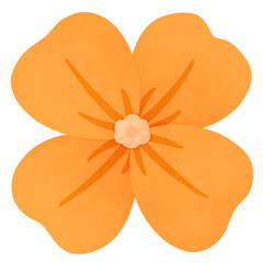 Yellow flower illustration with four petals. Hand drawn floral clip art
