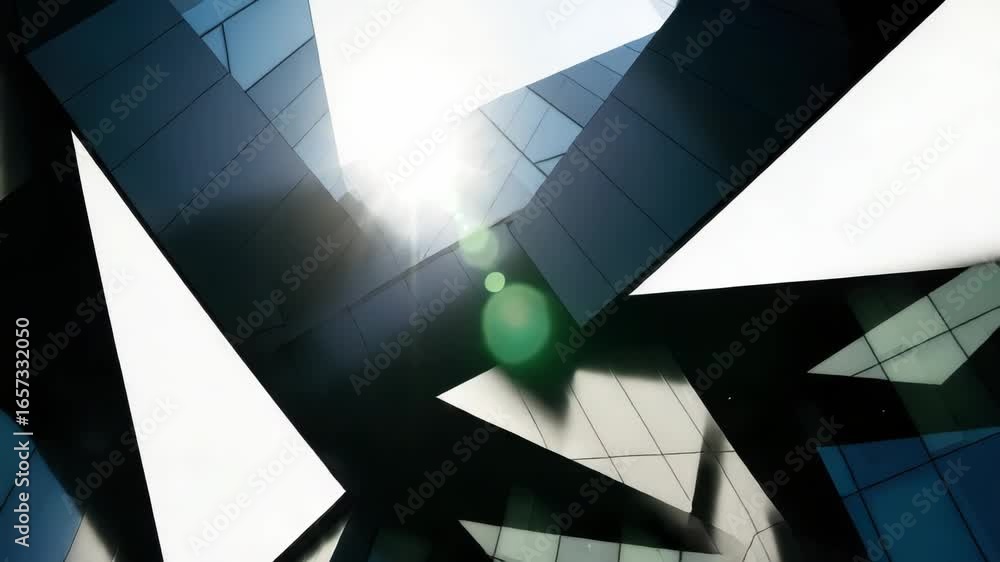 Poster the suns rays illuminate the geometric angles of a modern architectural facade, creating a striking 