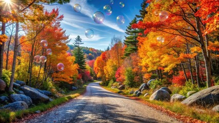 Fototapeta premium Vibrant autumn foliage on Bubbles Trail in Acadia National Park