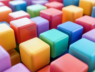 Obraz premium Colorful Plastic Cubes in Bright Array for Children's Play and Educational Toys