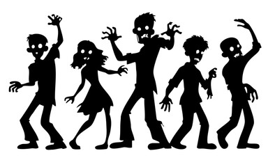 Silhouettes of cartoon zombies in various poses