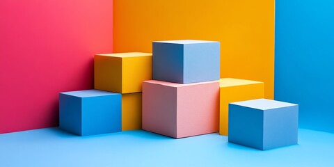 Obraz premium Colorful Geometric Cubes on Bright Backgrounds for Modern Design and Creative Projects