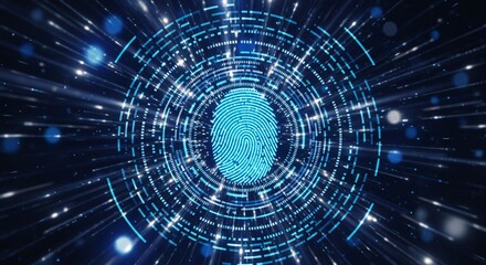 Digital fingerprint security concept with blue glowing data streams