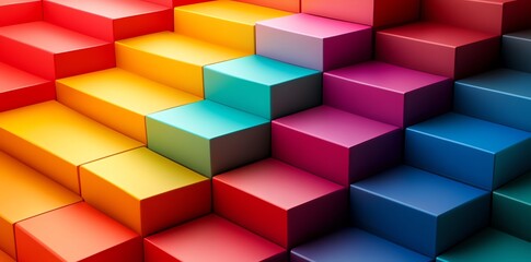 Obraz premium Colorful 3d Cubes Arrangement in Bright Rainbow Spectrum with Modern Geometric Design