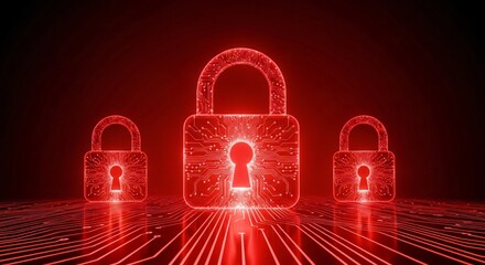 Digital security locks glow red on electronic circuit board