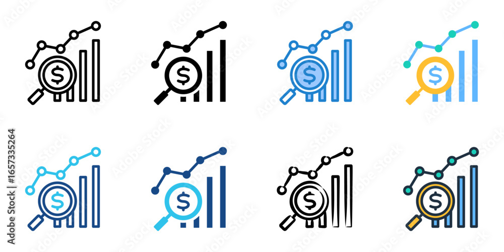 Poster financial analysis icon set multiple style collection