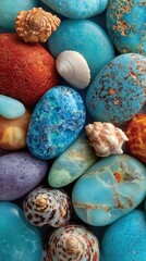 Obraz premium Colorful stones and shells, close-up
