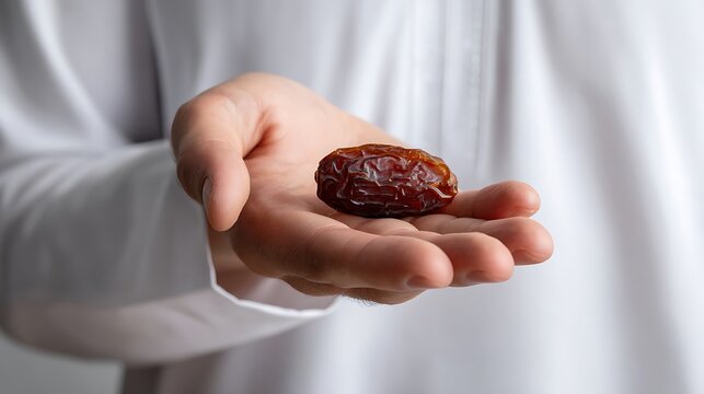 Close Up of a Arabian Man Hands Holding a Dates Fruit – Suitable for Be Used in Blog Posts, Social Media Posts and Website Content Related to Food, Fruit and Healthy Lifestyle Themes.