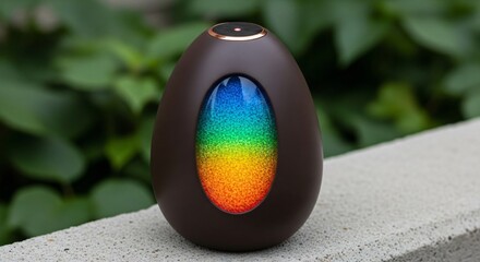 Unique modern tech device with colorful light display outdoors