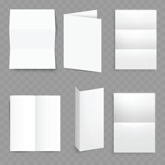 Set of White Realistic Folded Paper Mockups. Brochure Design. Vector illustration