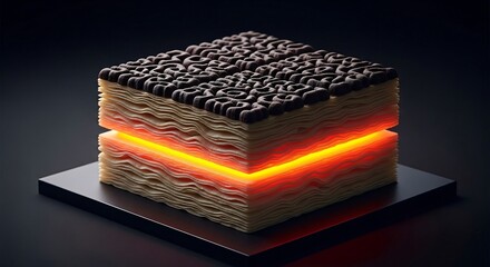 Abstract layered square with glowing orange light and dark top