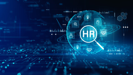 Digital Human Resources Concept with Global Network and HR Interface for Employee Management and...