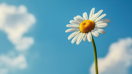 A clear sky background, a daisy flower