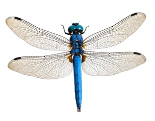 Vibrant blue dragonfly, detailed wings
