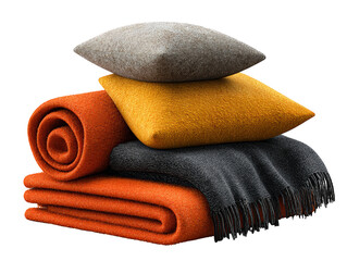 A cozy and inviting assortment of soft plush towels and warm comfortable blankets stacked together in a messy yet comfortable heap