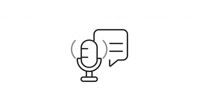 Podcast line animation. Communication animated icon. Podcast icon featuring a microphone and speech bubble outline for engaging branding. Great for digital content creators.