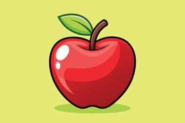 Illustration of a shiny red apple with a green leaf and brown stem