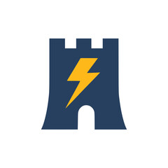 thunder castle building fortress logo flat color vector illustration template design