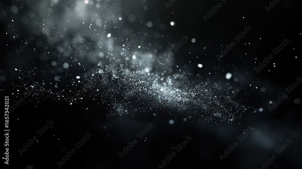 Wall mural a dark black background with particles or elements randomly drifting in space.
