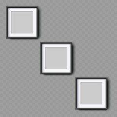 Set of Three Black Square Frames Mockup. Gallery Wall. Vector