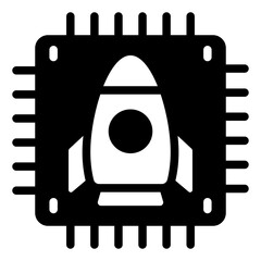cpu glyph icon integrated with rocket for advanced space systems