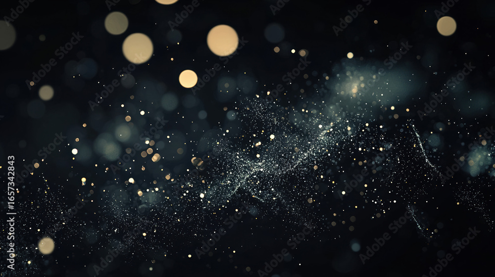 Wall mural a dark black background with particles or elements randomly drifting in space.
