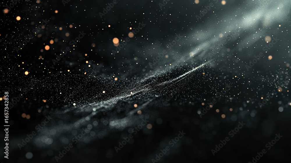 Wall mural a dark black background with particles or elements randomly drifting in space.