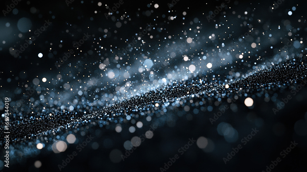 Sticker a dark black background with particles or elements randomly drifting in space.