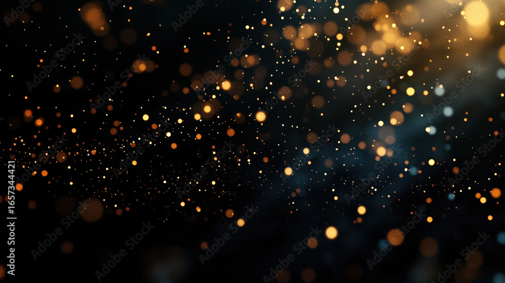 Wall mural a dark black background with particles or elements randomly drifting in space.