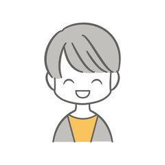 目を閉じて笑っているショートヘアの女性のイラスト