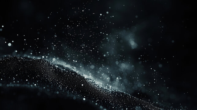 A dark black background with particles or elements randomly drifting in space. 