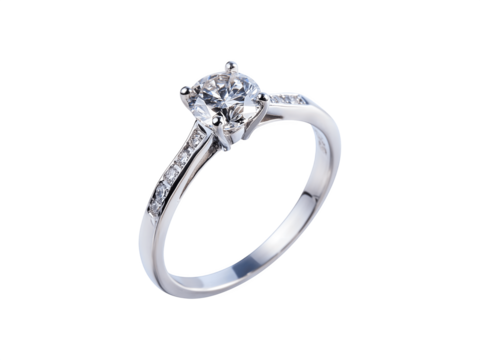 Elegant diamond wedding ring with a sparkling gemstone set on a polished metal band