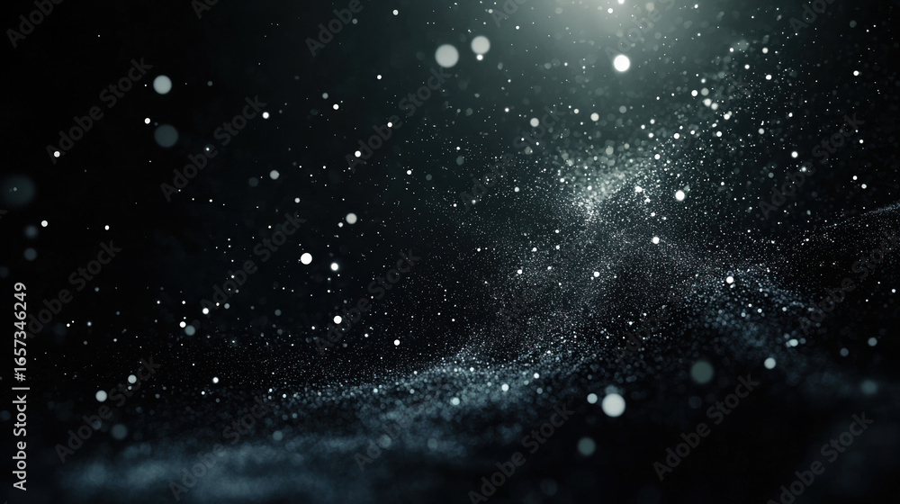Wall mural a dark black background with particles or elements randomly drifting in space