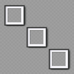 Set of Three Black Square Frames Mockup. Gallery Wall. Vector
