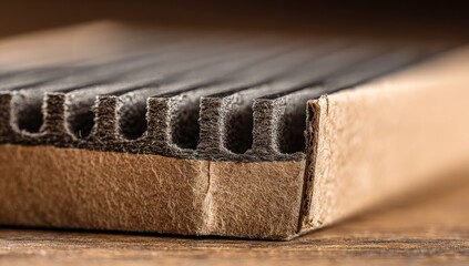Close-up of corrugated cardboard's internal structure, showing layers and texture