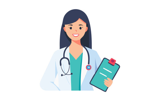 Smiling Female Doctor Holding Clipboard - Healthcare Illustration
