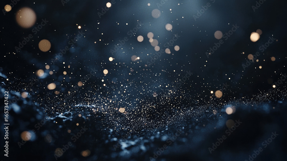 Sticker a dark black background with particles or elements randomly drifting in space.